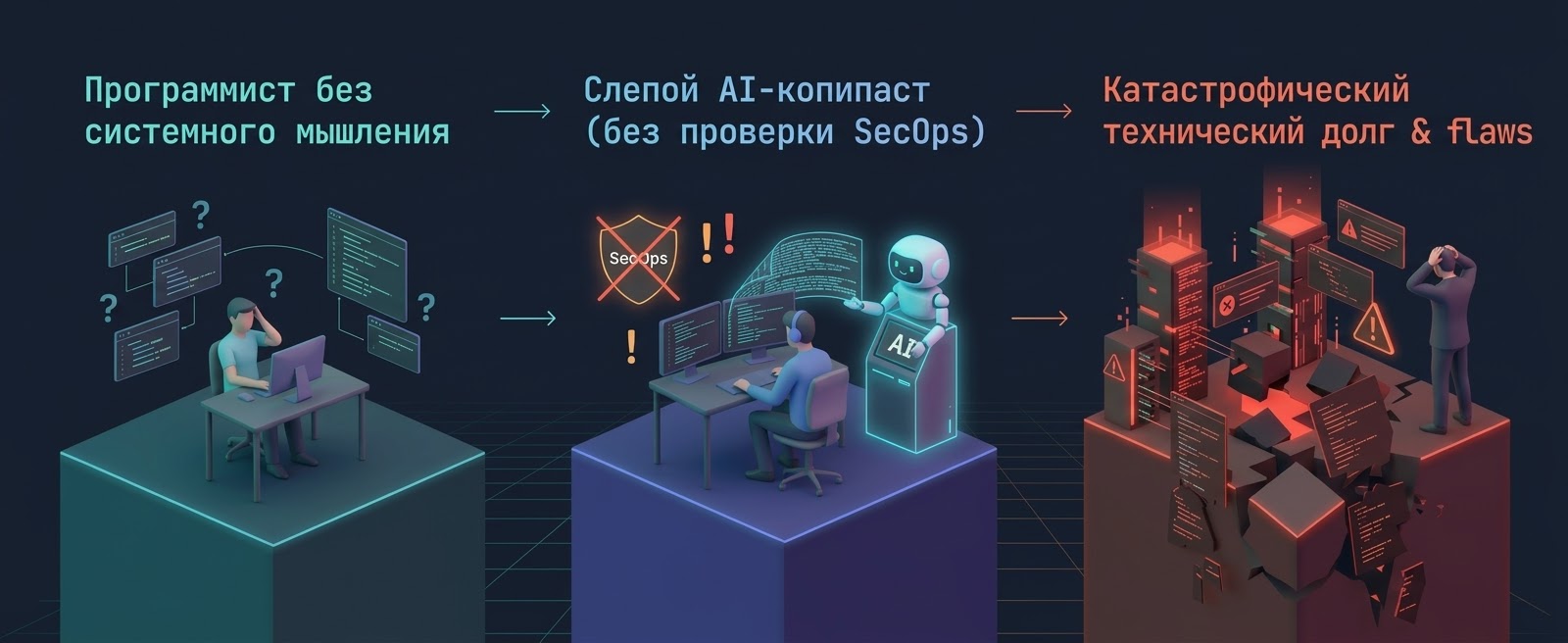 Схема 2 - Ловушка AI-копипаста: процесс создания катастрофического технического долга
