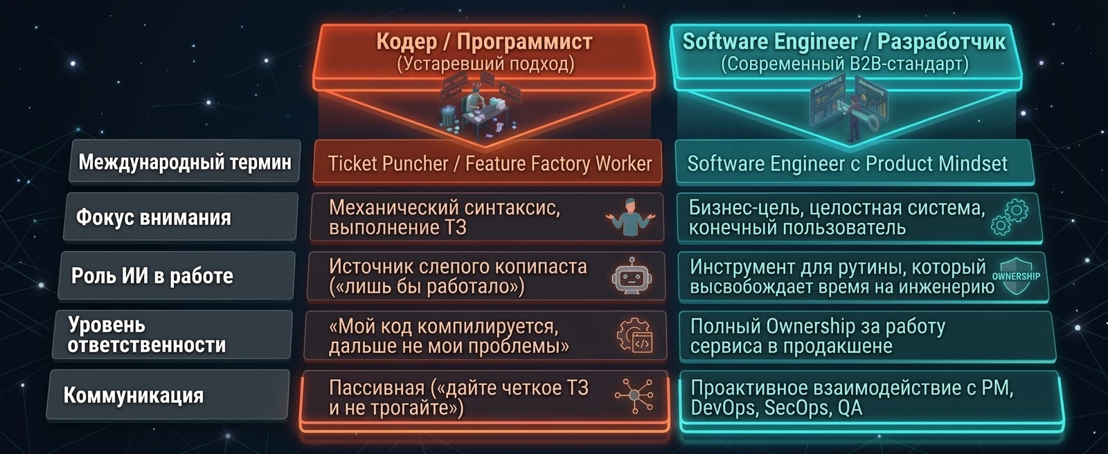 Таблица 1 - Сравнительная характеристика подходов к работе: устаревший подход против современного B2B-стандарта